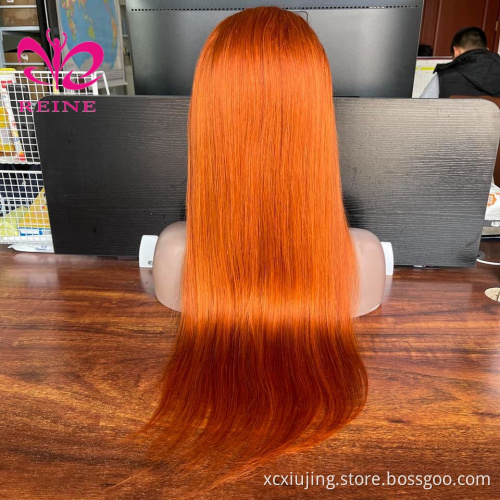 REINE  Red Blonde Orange Color Natural Brazilian Human Hair Lace Front Wigs Pre Plucked Virgin Ginger Wigs